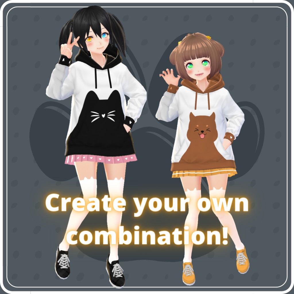 【VRoid】 Cat And Dog Hoodies Set
