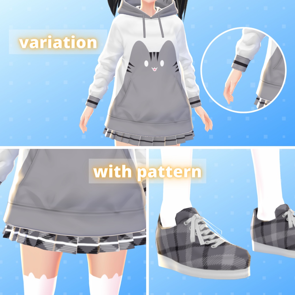 【VRoid】 Cat And Dog Hoodies Set