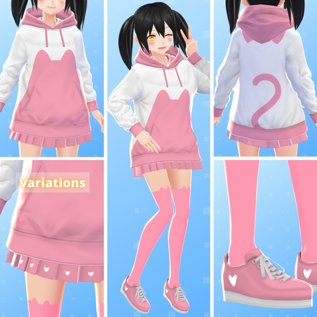 【VRoid】 Cat And Dog Hoodies Set