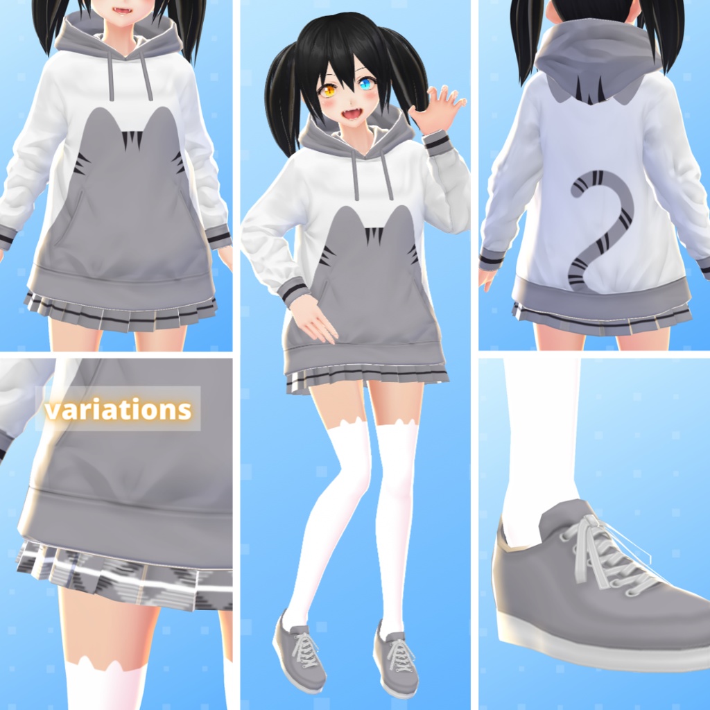 【VRoid】 Cat And Dog Hoodies Set