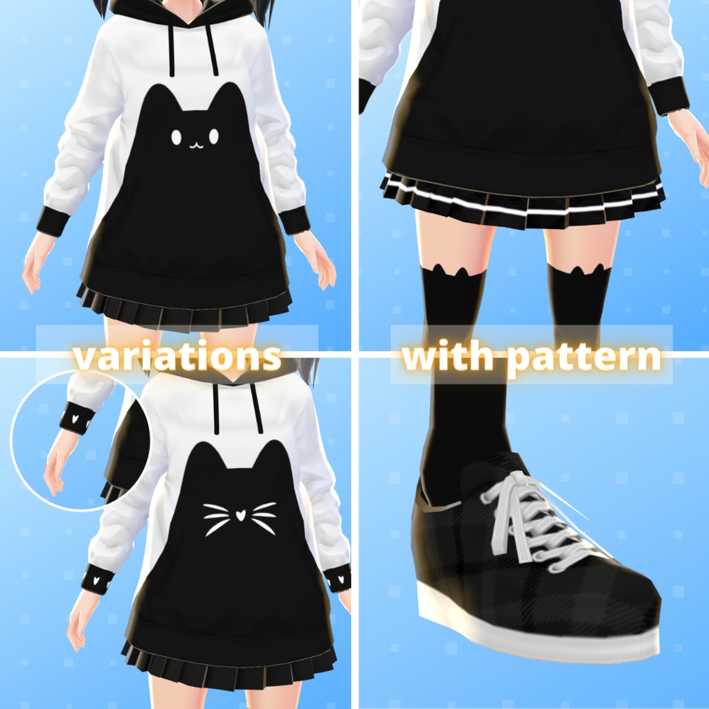 【VRoid】 Cat And Dog Hoodies Set