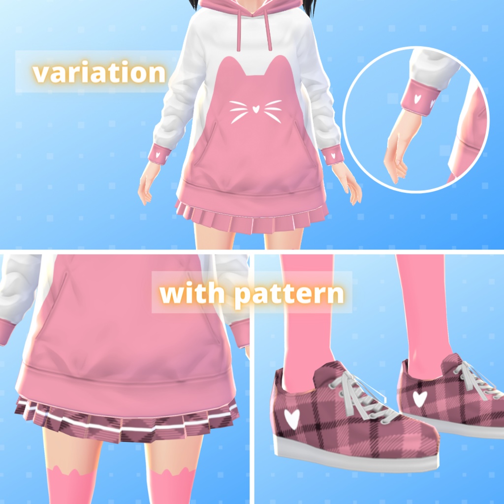 【VRoid】 Cat And Dog Hoodies Set