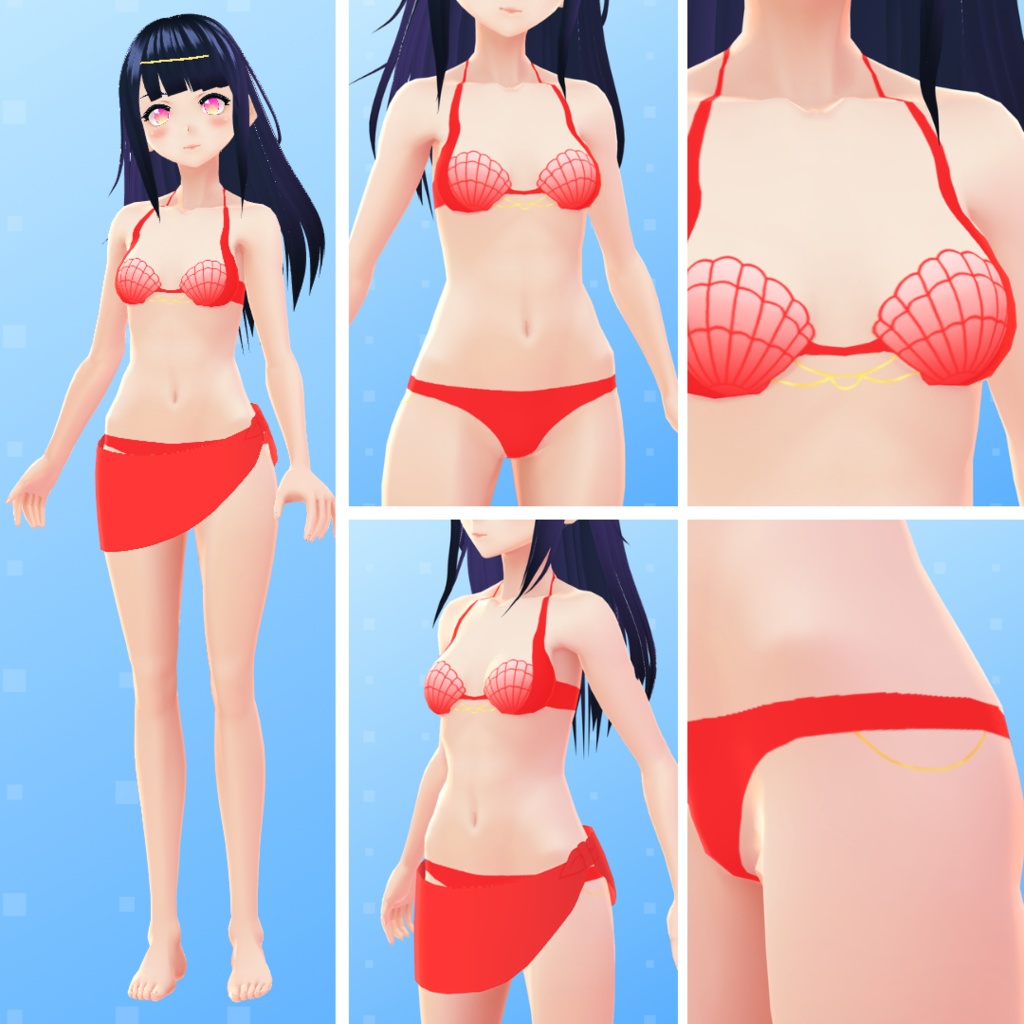 【VRoid】 Mermaid Bikini & Pareo Set