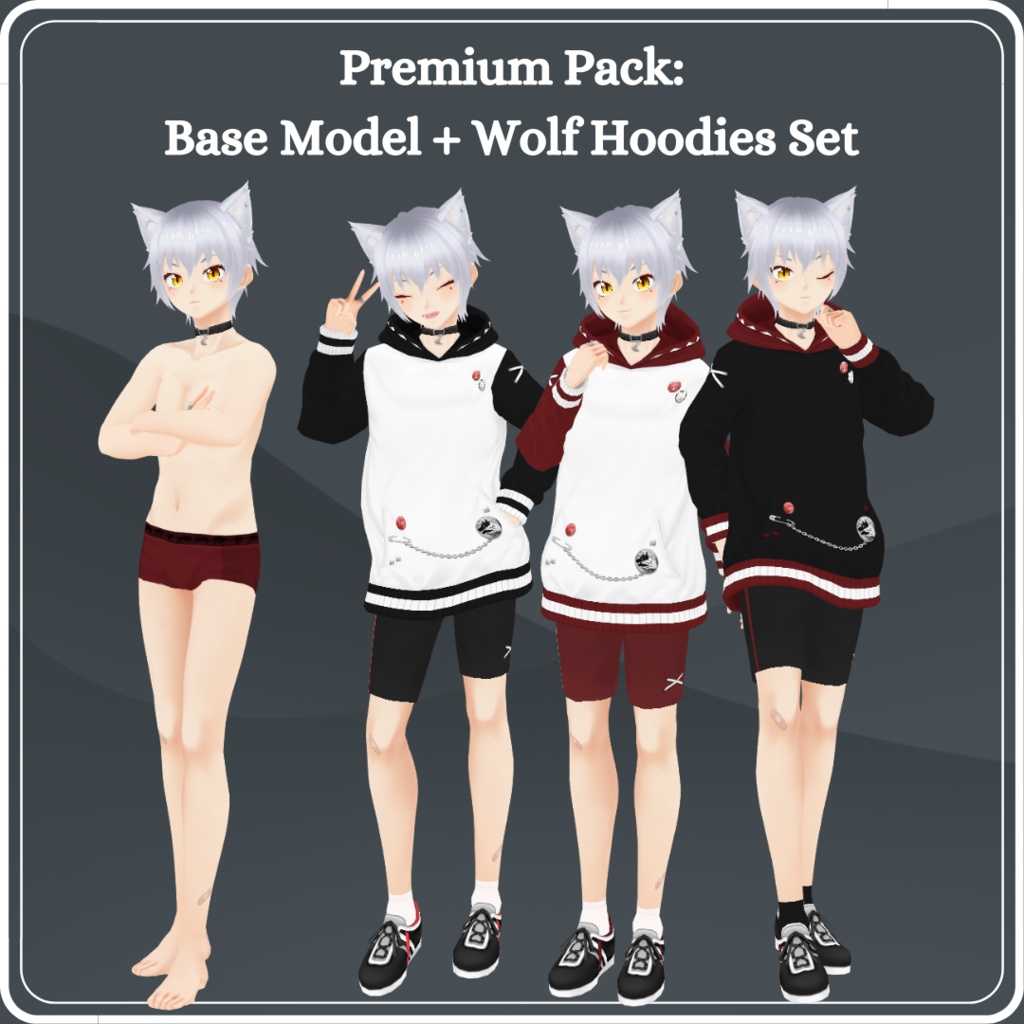 【VRoid】 Kai - VRoid Model and Wolf Hoodies Set