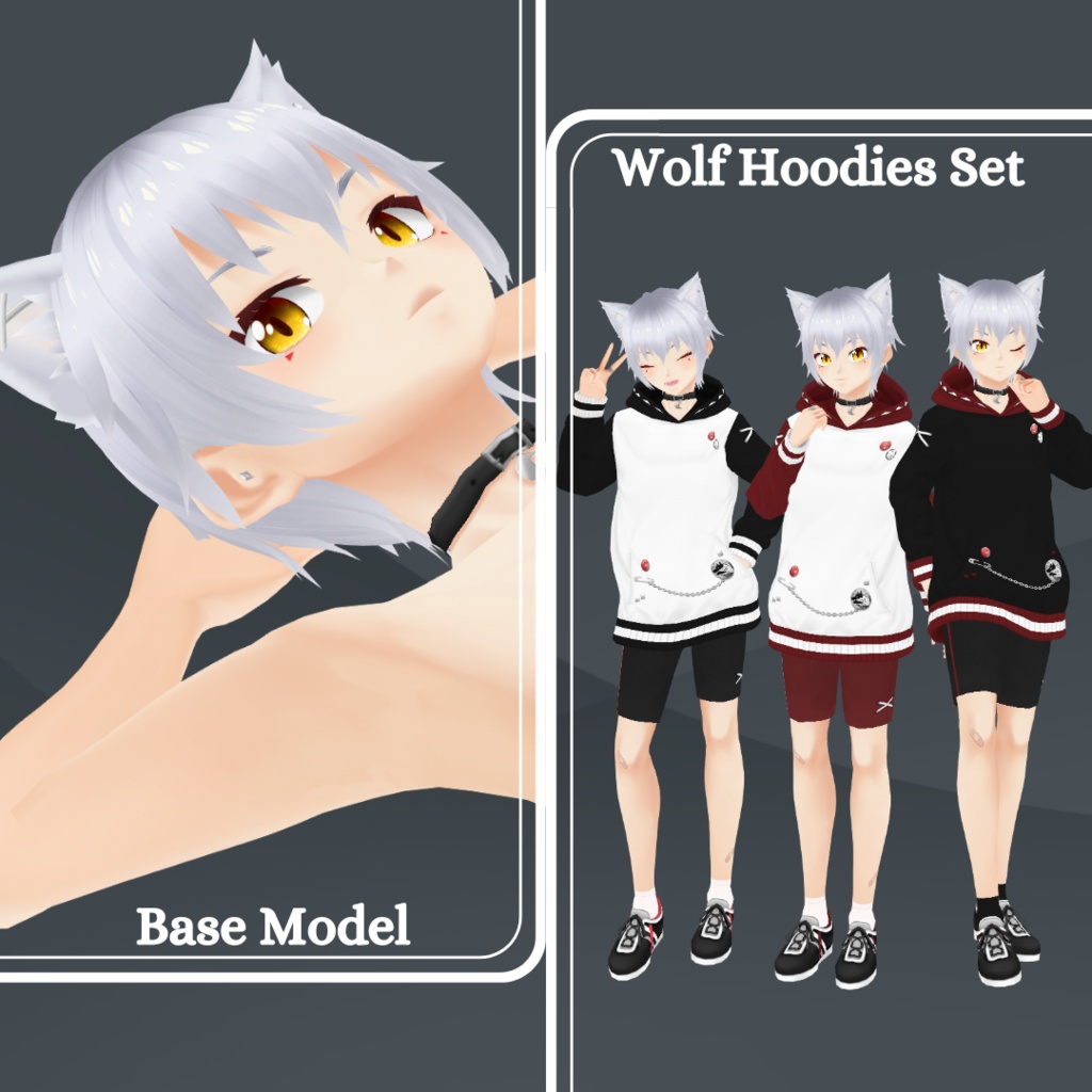 【VRoid】 Kai - VRoid Model and Wolf Hoodies Set
