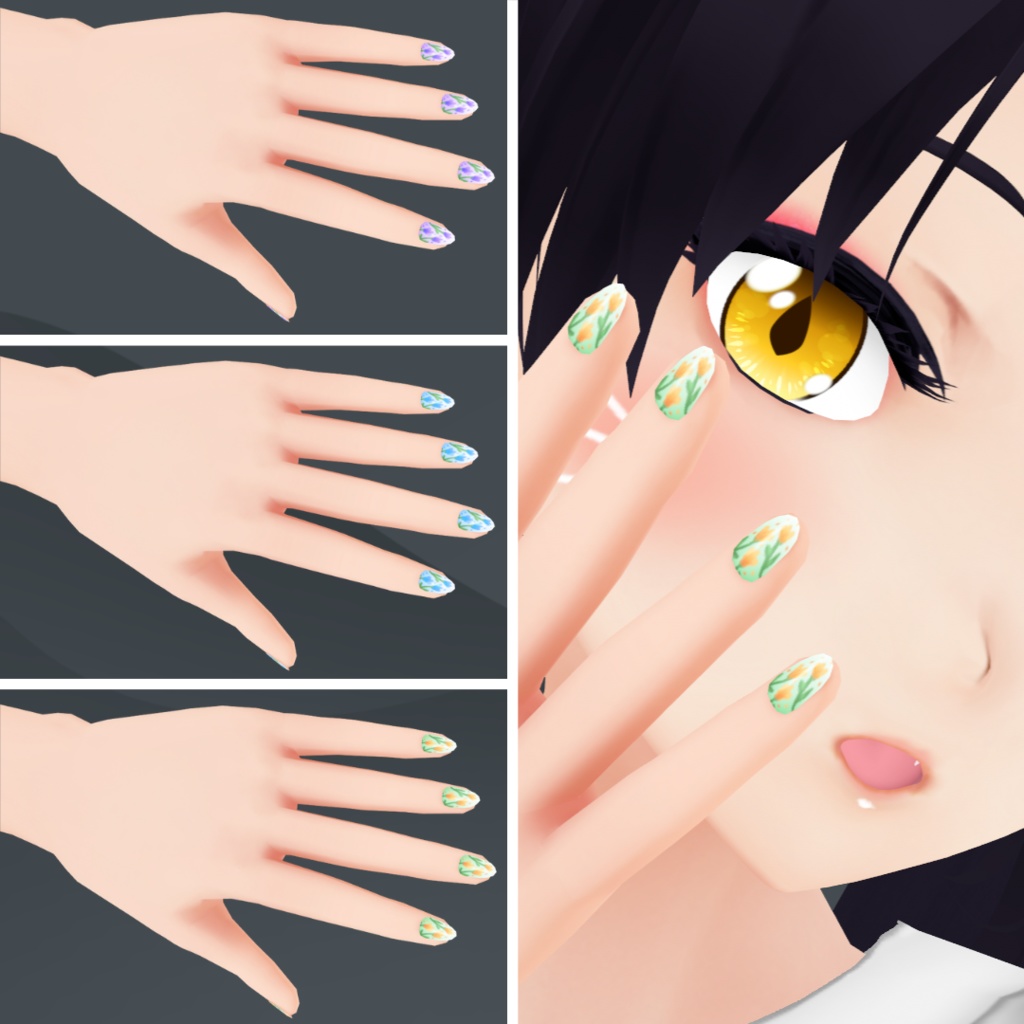 【VRoid】 Cute, Flowers and Bunnies Nails Set - Spring 2024