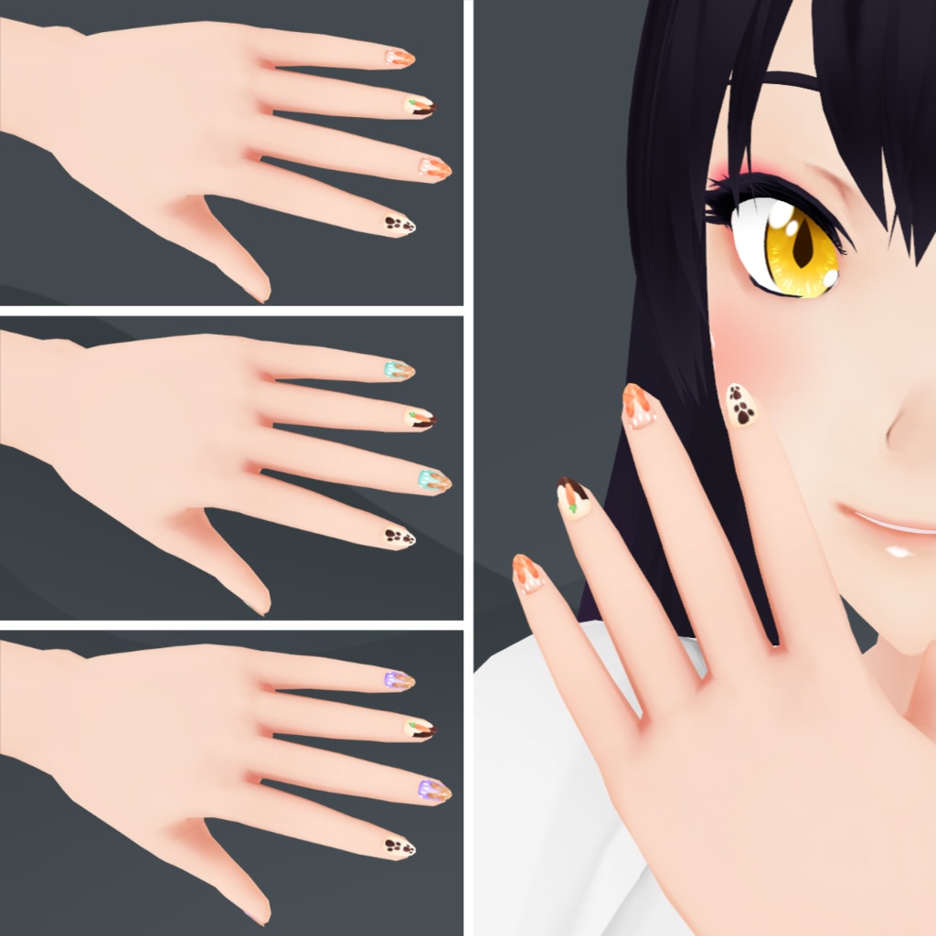 【VRoid】 Cute, Flowers and Bunnies Nails Set - Spring 2024