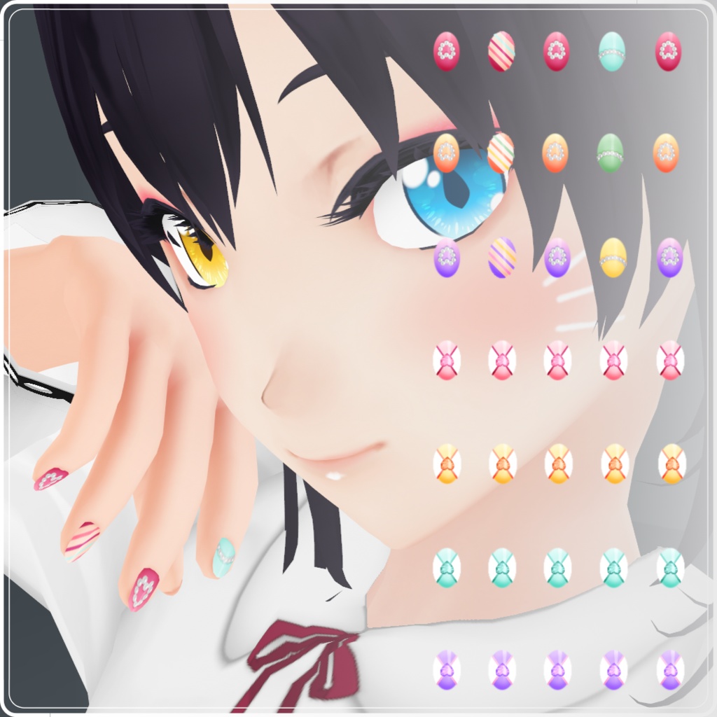 【VRoid】 Cute, Flowers and Bunnies Nails Set - Spring 2024