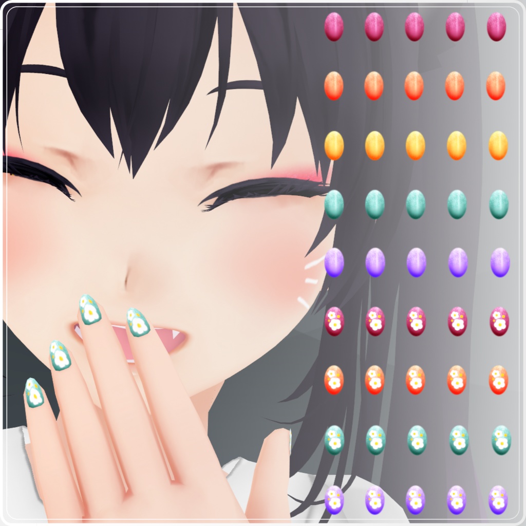 【VRoid】 Cute, Flowers and Bunnies Nails Set - Spring 2024