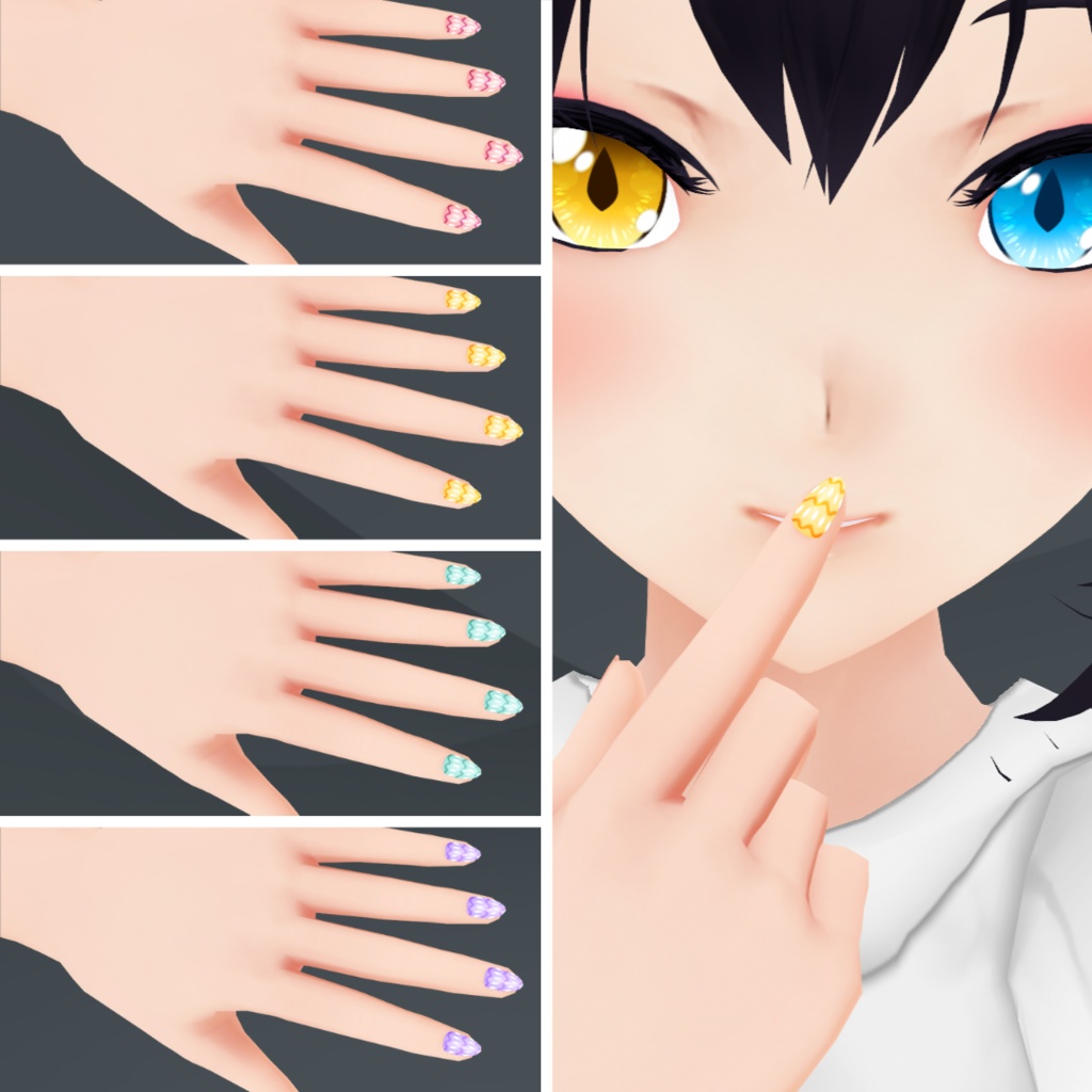 【VRoid】 Cute, Flowers and Bunnies Nails Set - Spring 2024