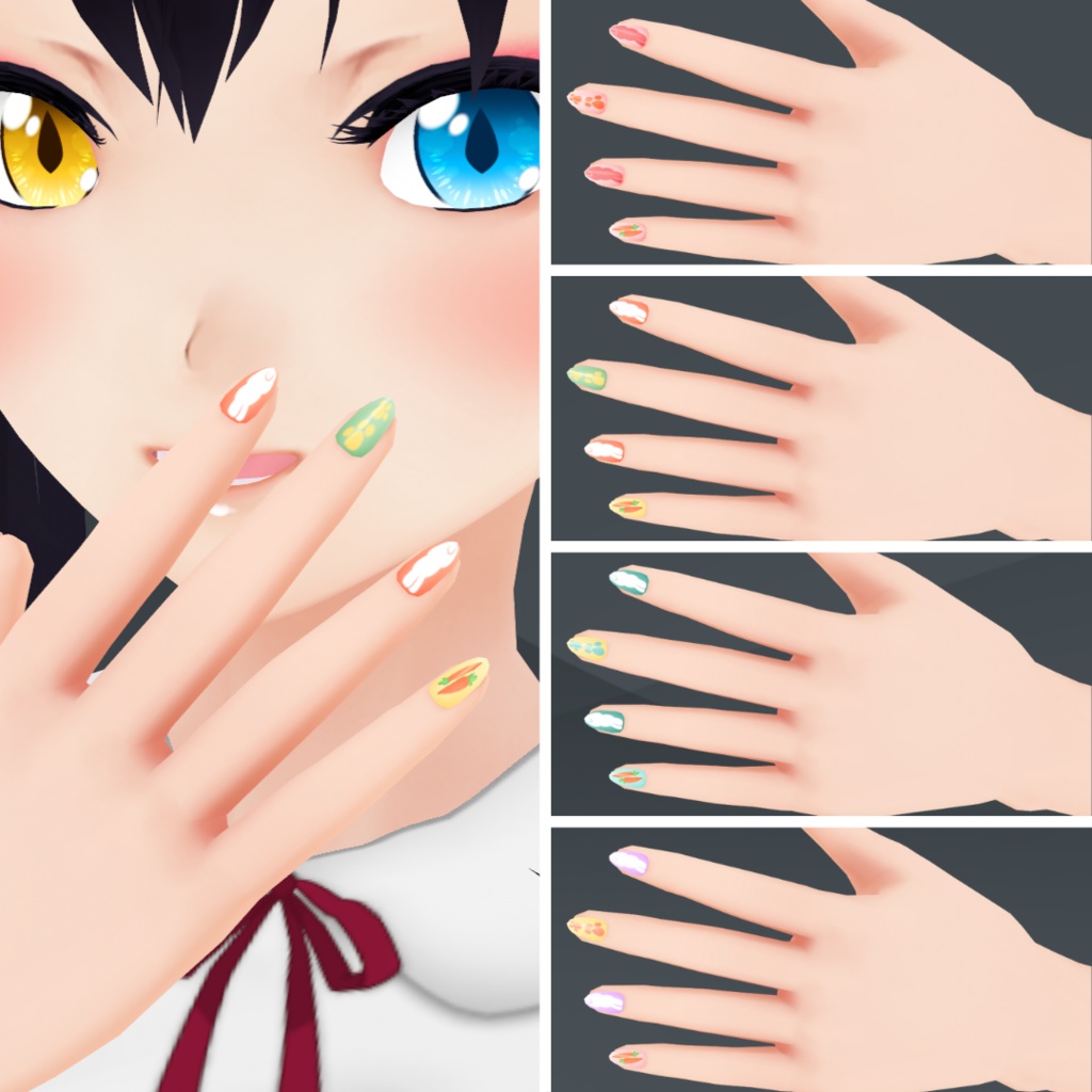 【VRoid】 Cute, Flowers and Bunnies Nails Set - Spring 2024