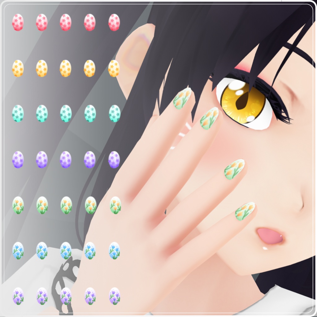 【VRoid】 Cute, Flowers and Bunnies Nails Set - Spring 2024
