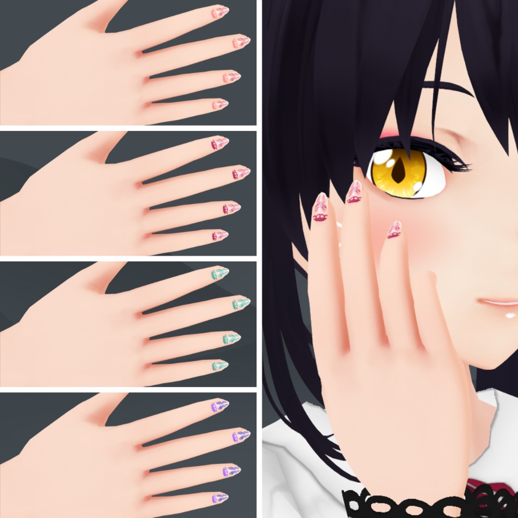 【VRoid】 Cute, Flowers and Bunnies Nails Set - Spring 2024