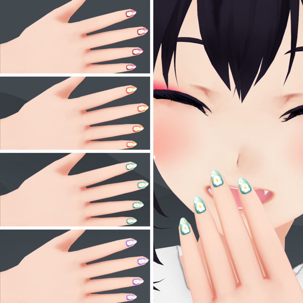 【VRoid】 Cute, Flowers and Bunnies Nails Set - Spring 2024