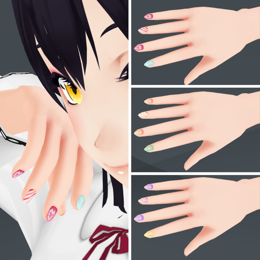 【VRoid】 Cute, Flowers and Bunnies Nails Set - Spring 2024
