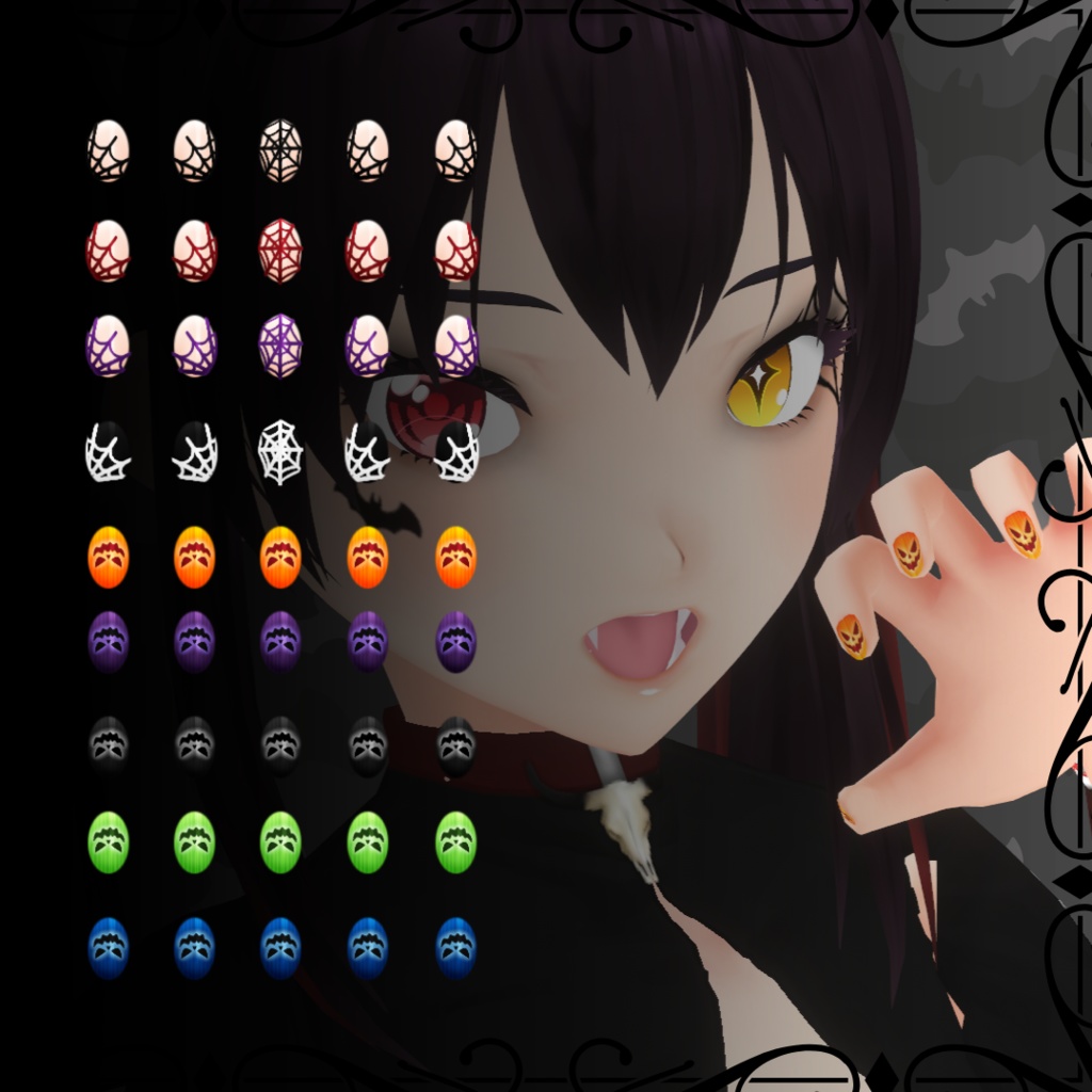 【VRoid】 Cute and Creepy Nails Set - Halloween 2024