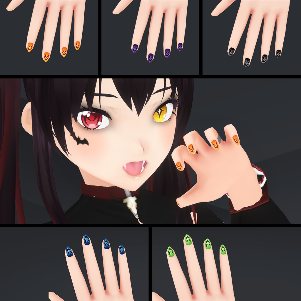 【VRoid】 Cute and Creepy Nails Set - Halloween 2024