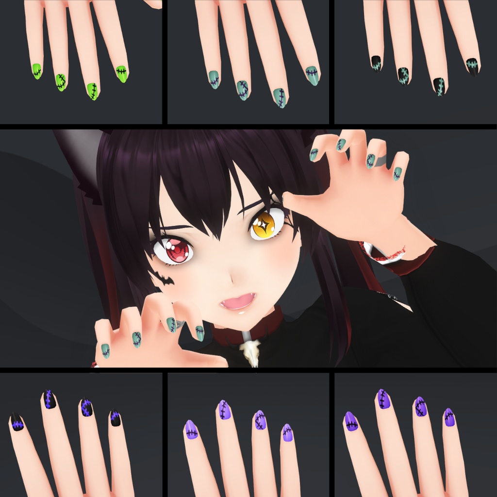 【VRoid】 Cute and Creepy Nails Set - Halloween 2024