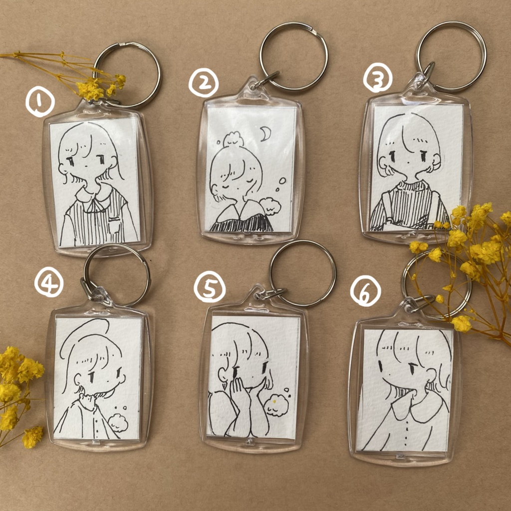 ミニ原画キーホルダー(カスミソウ黄色)