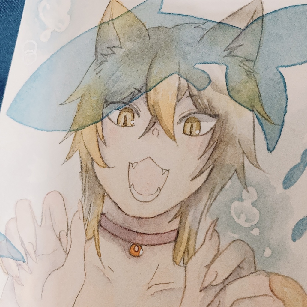 ハガキサイズ原画「わくわく猫ちゃん」