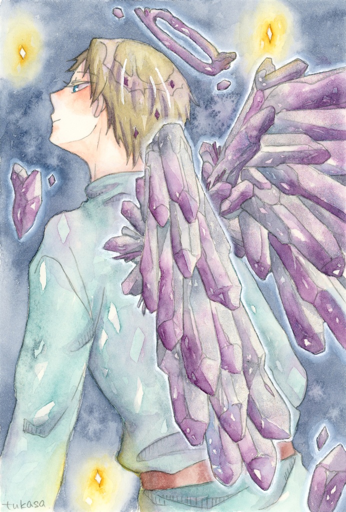 ハガキサイズ原画　「紫水晶の天使」