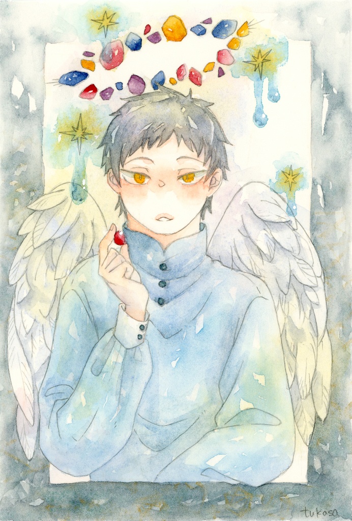 ハガキサイズ原画　「しあわせをひとつぶ」