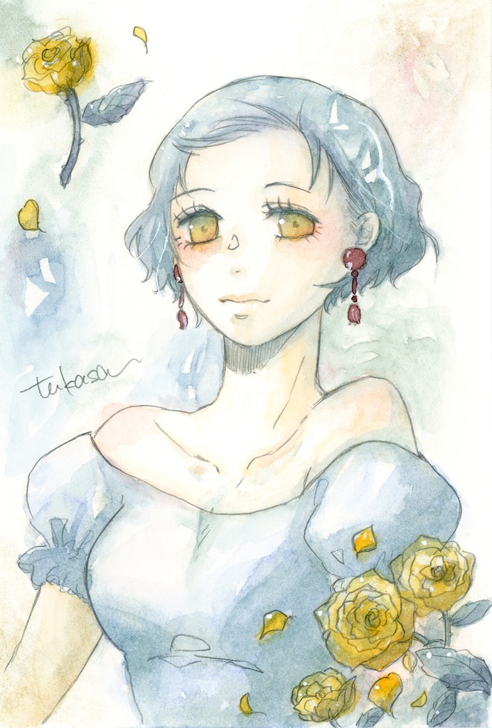 ハガキサイズ原画「幸あれ、と」