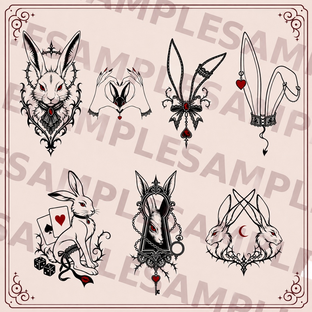 【VRC向け/Freeあり】Gothic Bunny Tattoo Pack|11種+無料2種