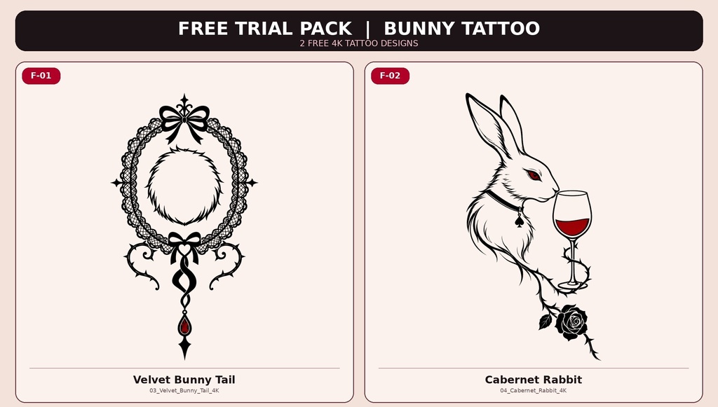 【VRC向け/4K PNG】Gothic Bunny Tattoo Pack|11種+無料2種