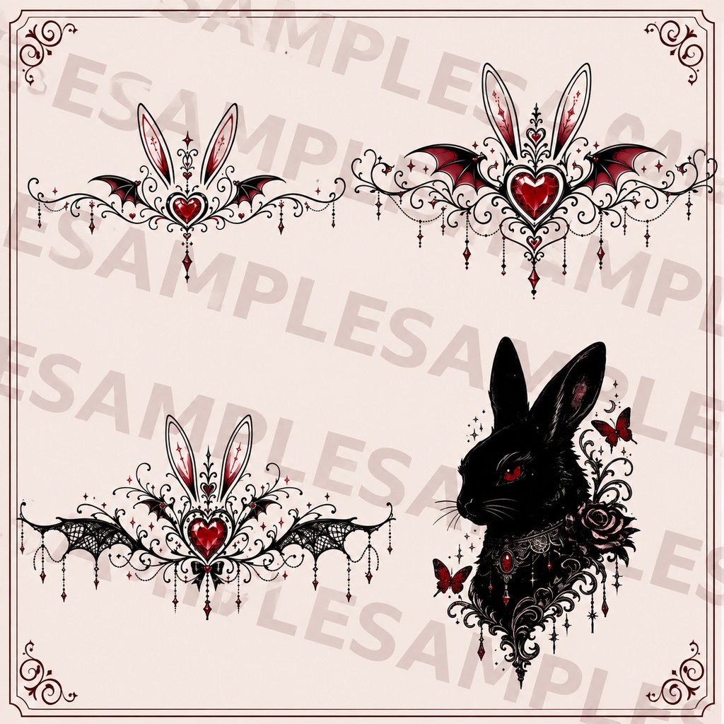 【VRC向け/Freeあり】Gothic Bunny Tattoo Pack|11種+無料2種