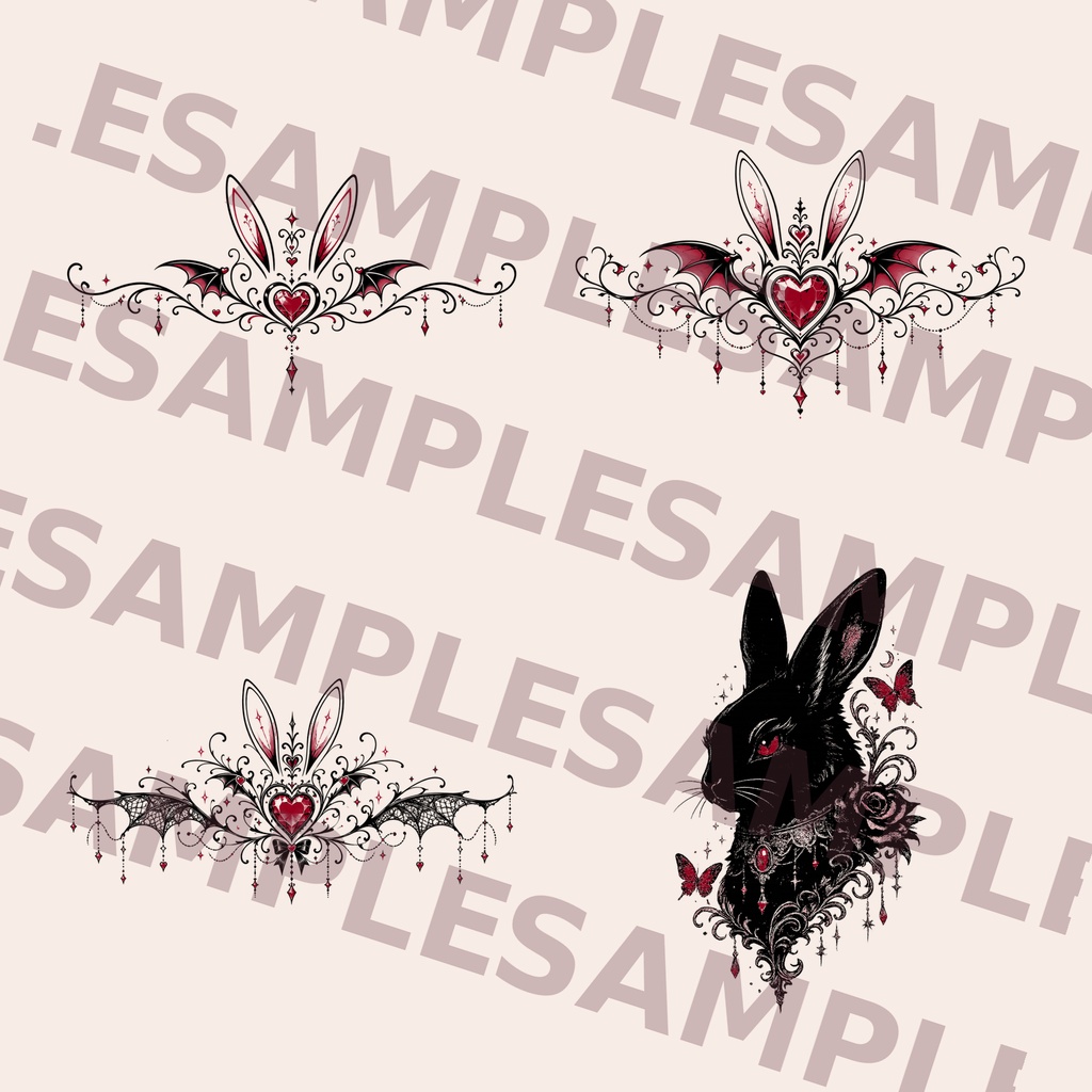 【VRC向け/4K PNG】Gothic Bunny Tattoo Pack|11種+無料2種