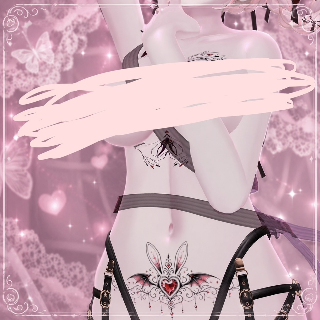 【VRC向け/Freeあり】Gothic Bunny Tattoo Pack|11種+無料2種