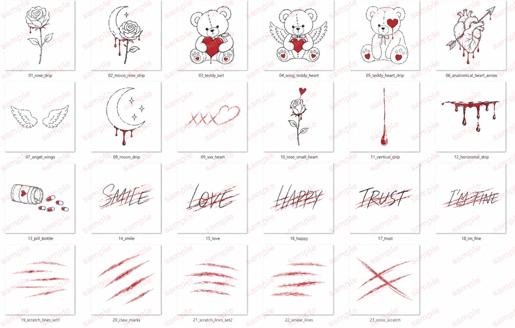 【VRC向け/Free】Yami Kawa Tattoo Set|23 Designs🩸♡