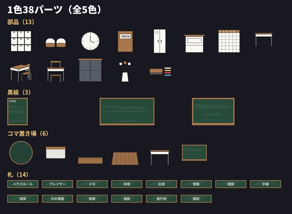 【無料版あり・部屋データ付き】学校・教室のお部屋素材|黒板の前景・机と椅子・チョークの札|ココフォリア