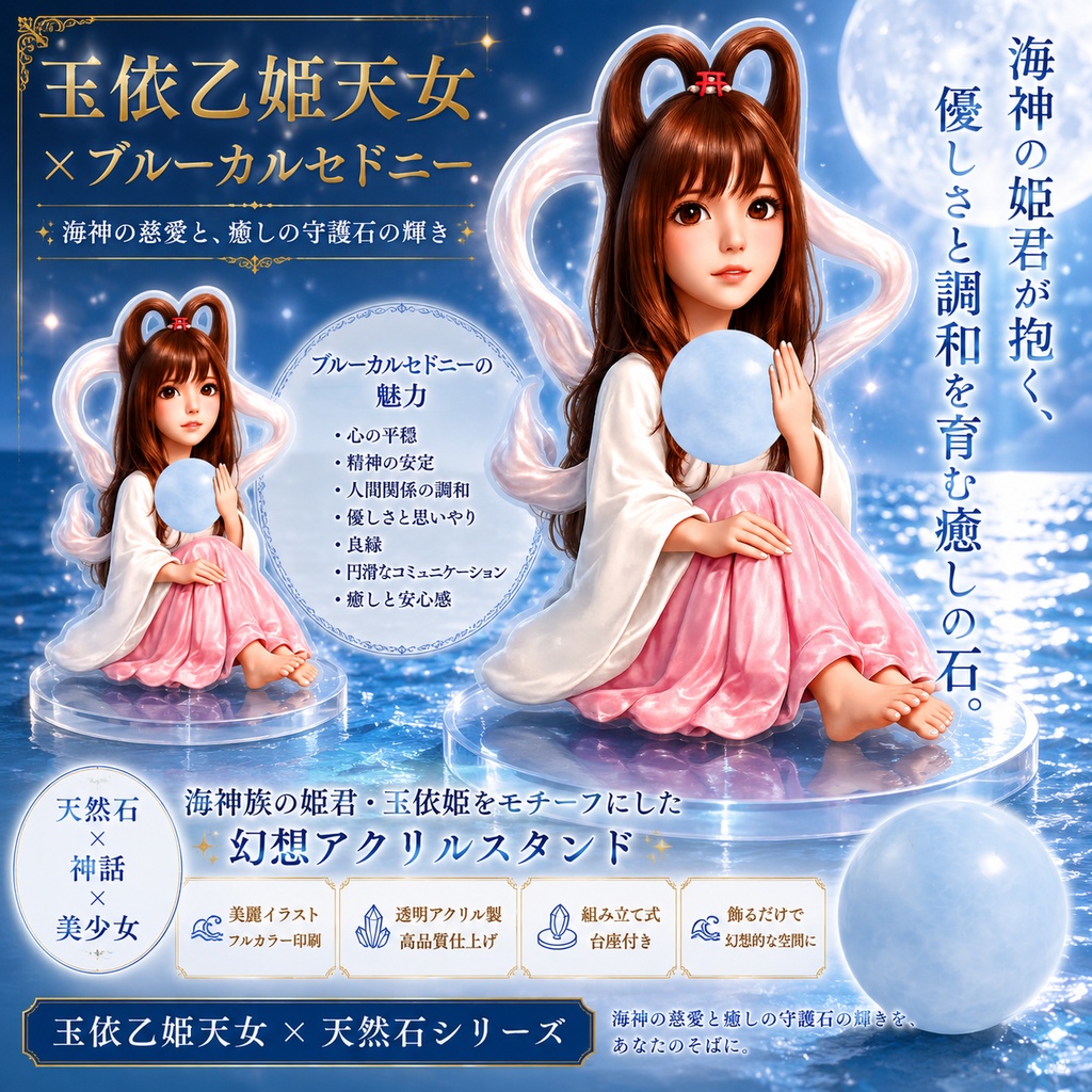 玉依乙姫天女xブルーカルセドニー 海神の姫君が抱く、優しさと調和を育む蒼き癒やしの守護石
