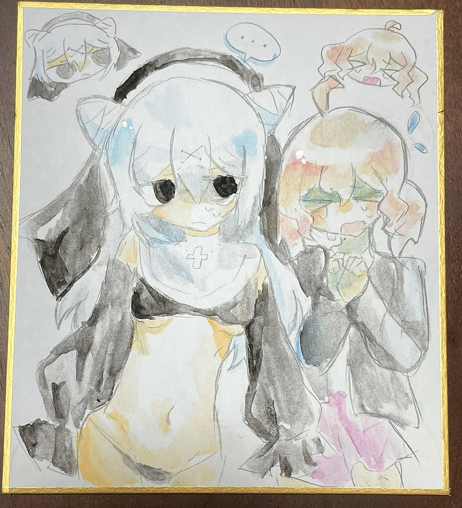 ミニ原画色紙【寧子&ツキ】