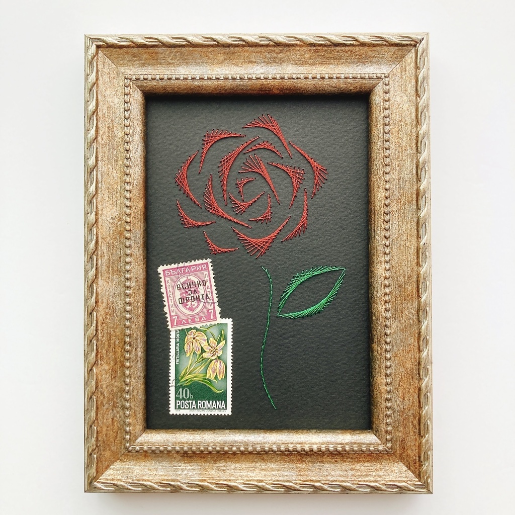 紙刺繍アート作品「Rose No.1」