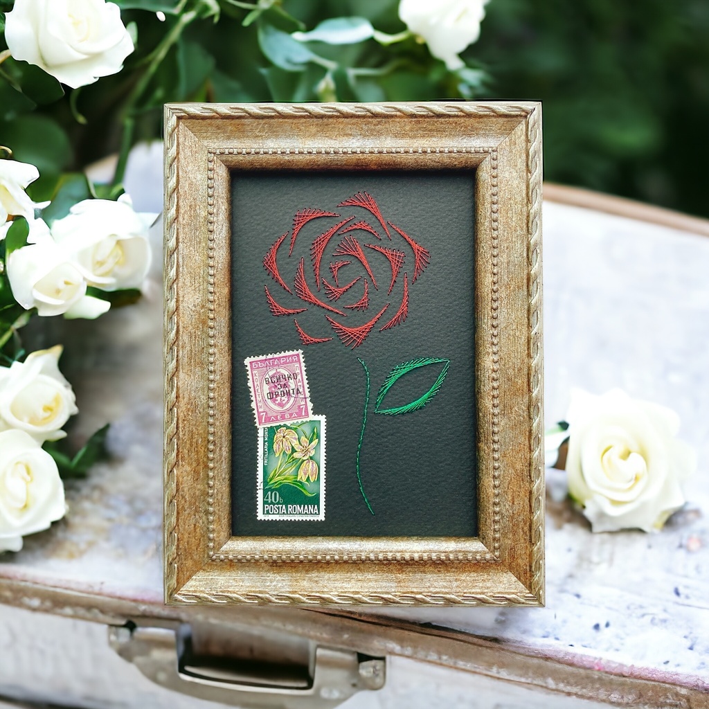 紙刺繍アート作品「Rose No.1」