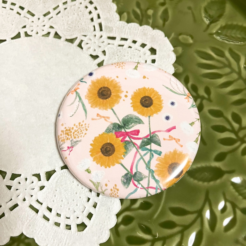 ひまわりとリボンの缶ミラー