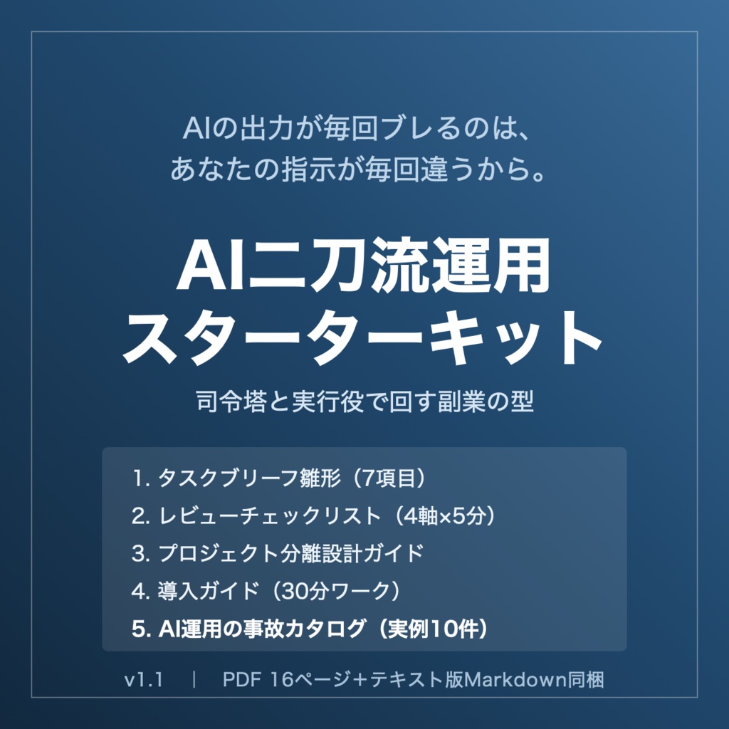 AI二刀流運用スターターキット — 司令塔と実行役で回す副業の型