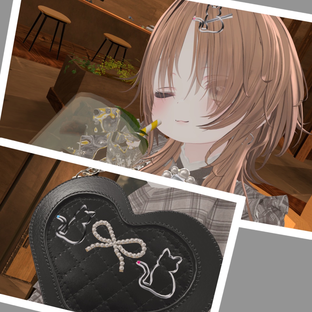 【無料あり】CatHeartアクセサリー(ヘアアクセ、イヤリング)【#VRChat】