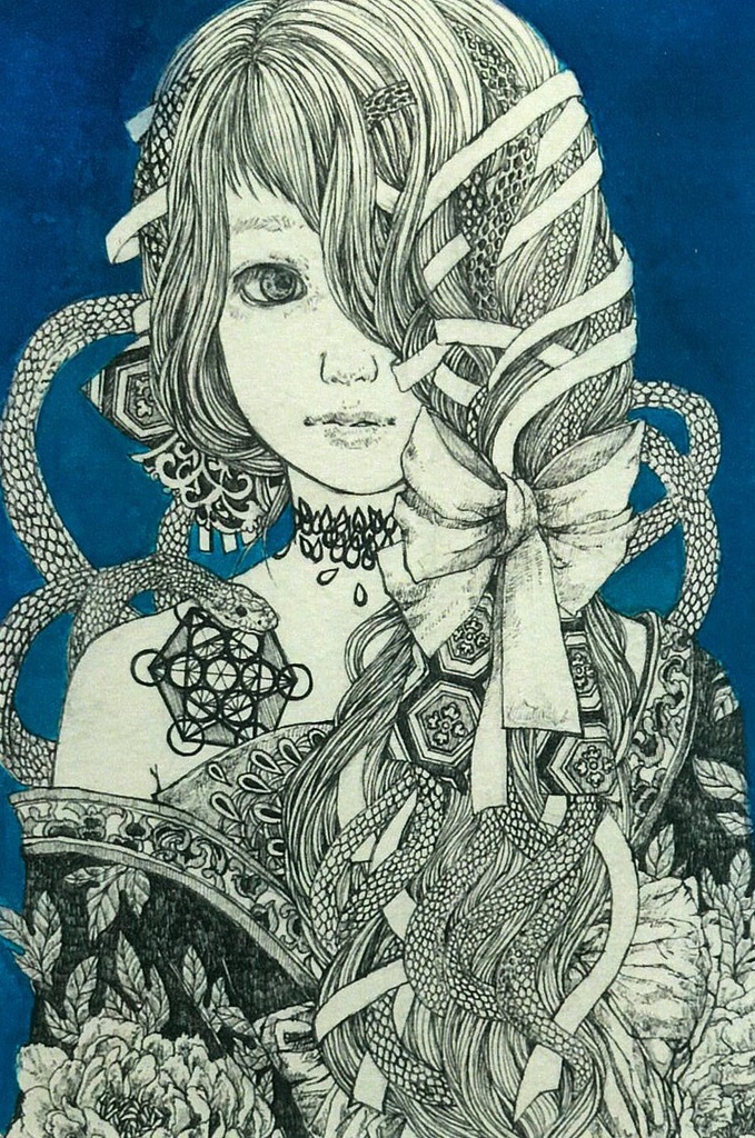 ポストカード　ペン画『Serpent』