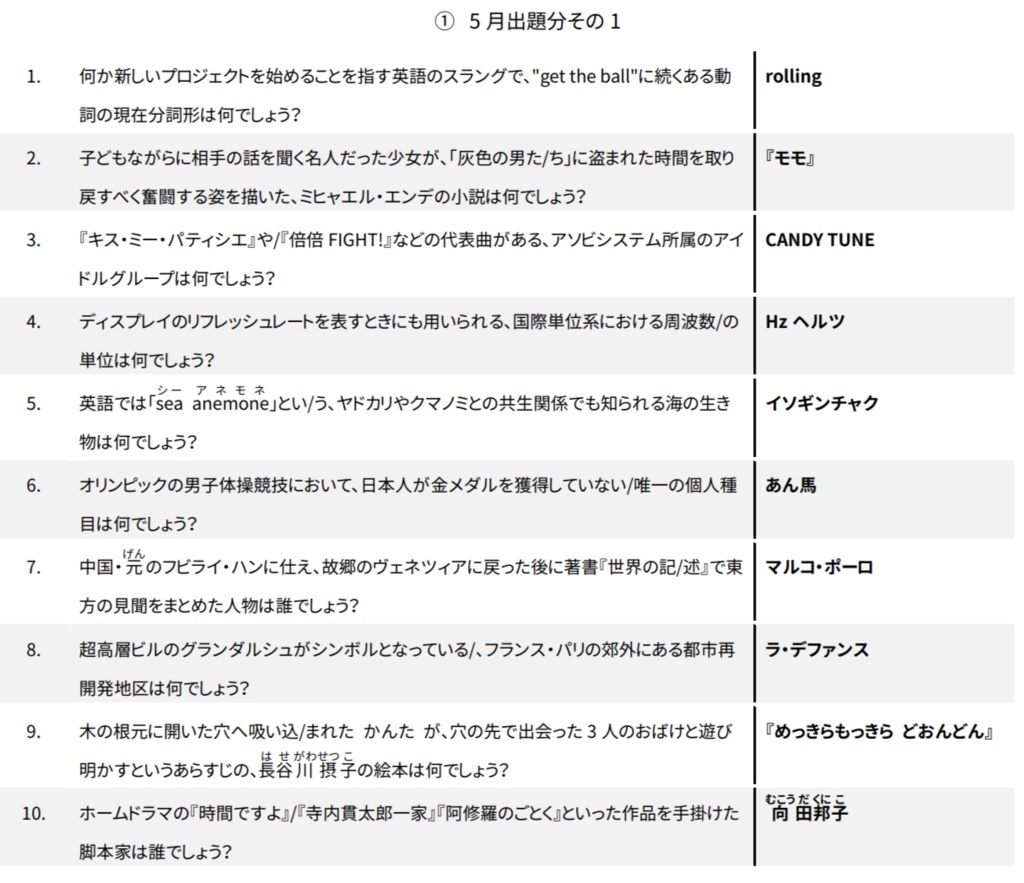 【クイズ問題集】『7〇3× for life Vol.2』