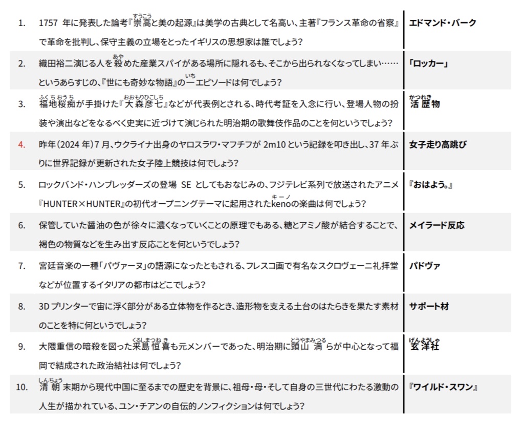 【クイズ記録集】情熱とせせらぎの間