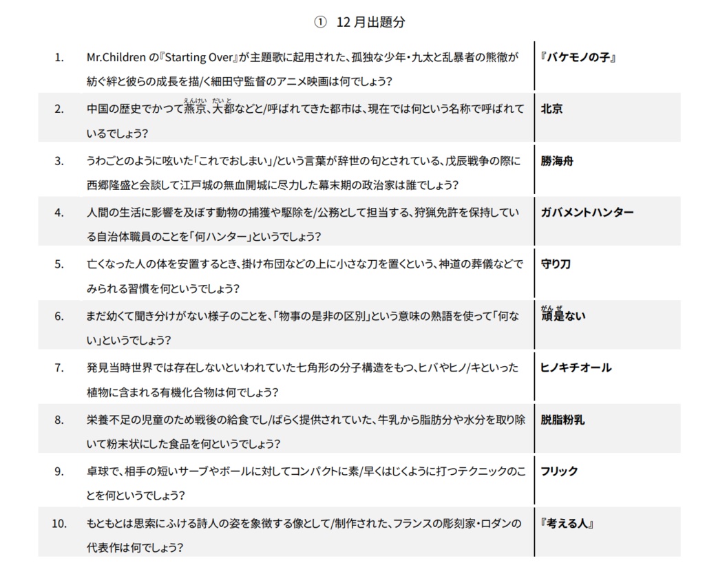 【クイズ問題集】『7〇3× for life Vol.3』