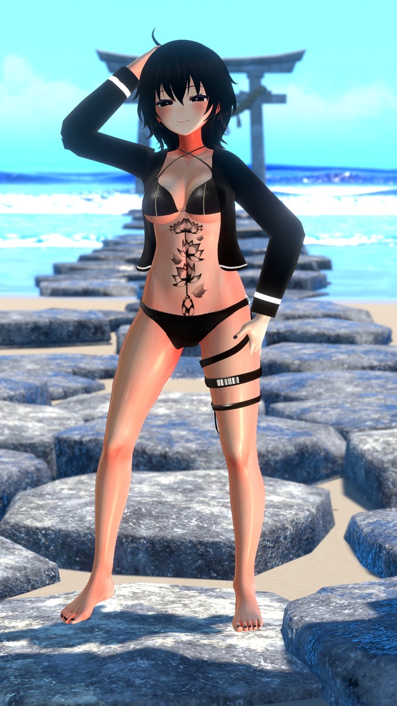 蓮の花ノ刺青テクスチャ(葉っぱ付き)