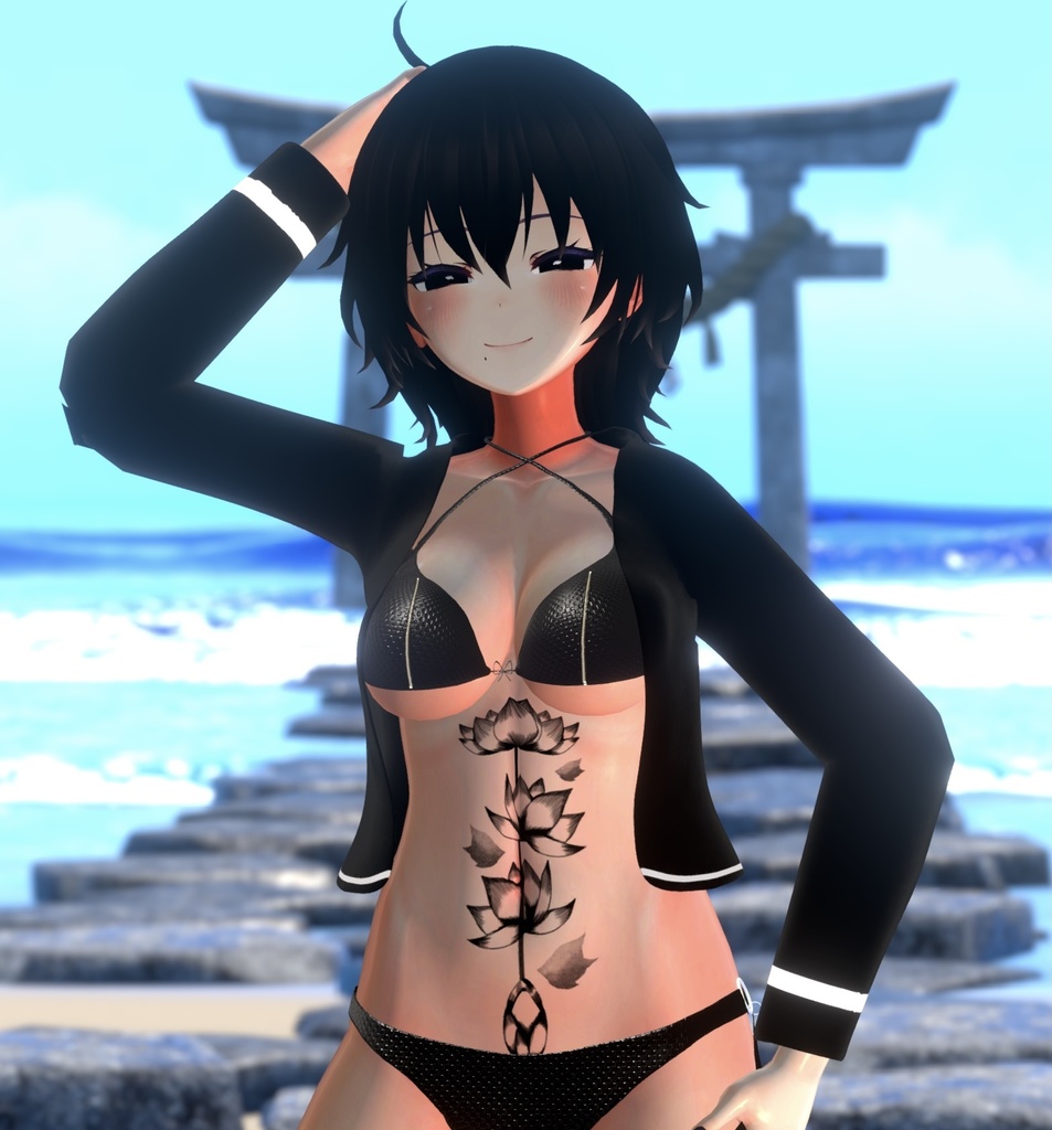 蓮の花ノ刺青テクスチャ(葉っぱ付き)