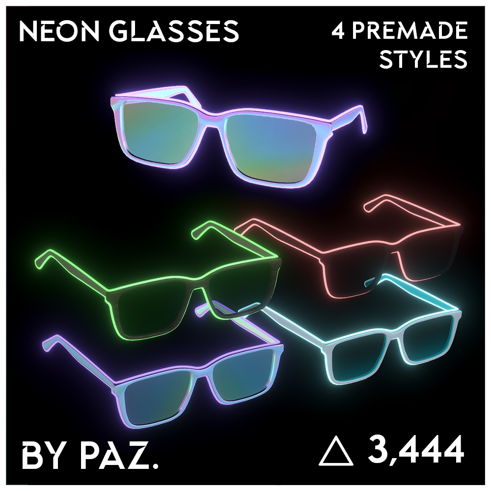 3Dモデル【ネオンメガネ】4色バリエーション