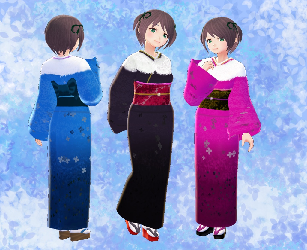【VRoid】選べるファー付き着物セット