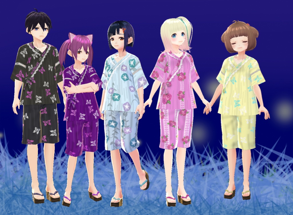 【VRoid/無料有】レース甚平セット